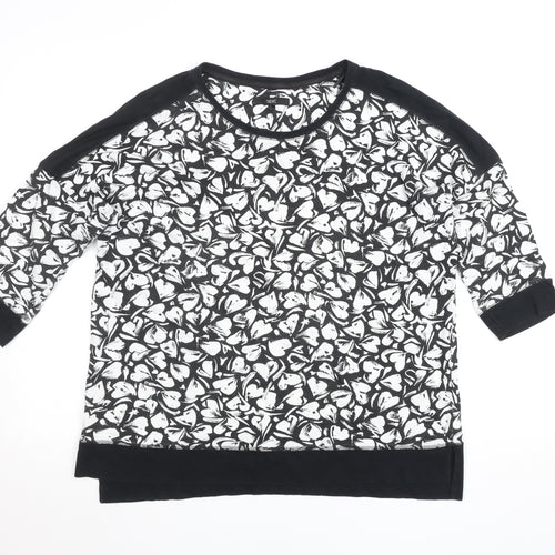 Next Women’s Black Floral Cotton 3/4 Sleeve T-Shirt Size 14