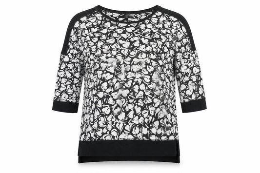 Front view of Next Women’s Black Floral Cotton 3/4 Sleeve T-Shirt, size UK 14