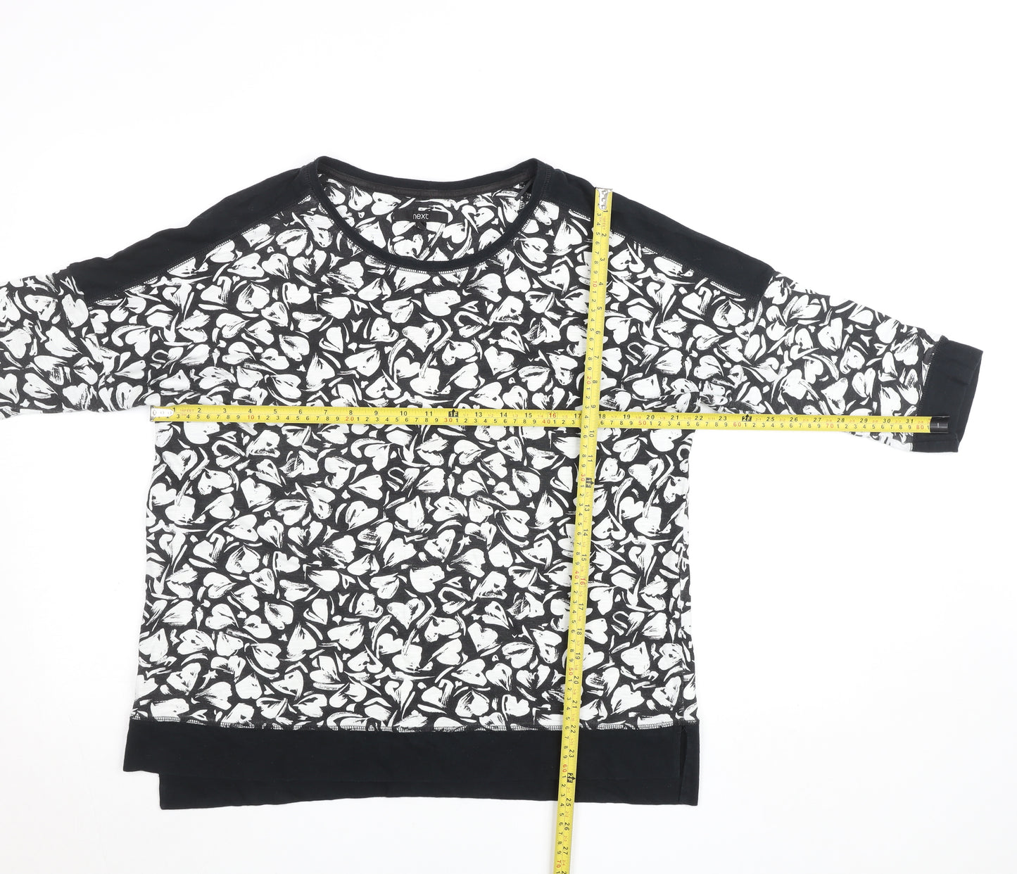 Next Women’s Black Floral Cotton 3/4 Sleeve T-Shirt Size 14