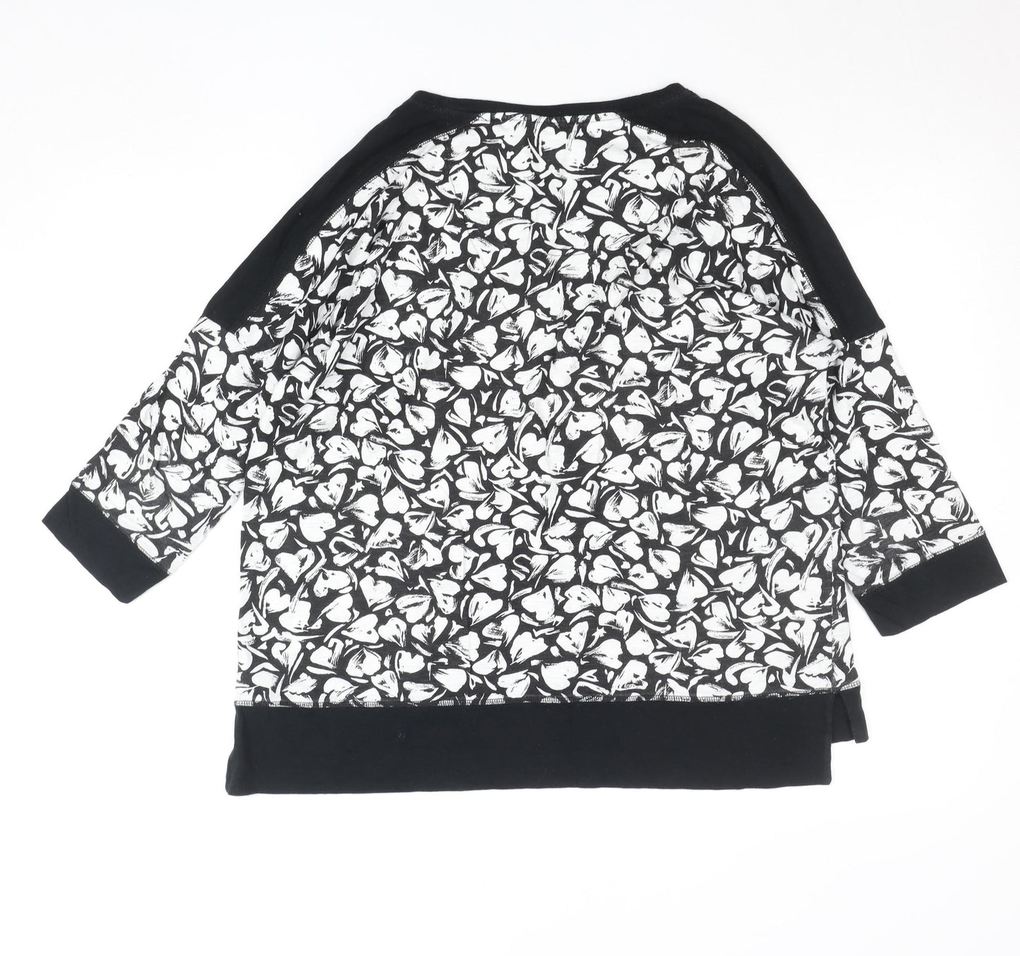 Next Women’s Black Floral Cotton 3/4 Sleeve T-Shirt Size 14