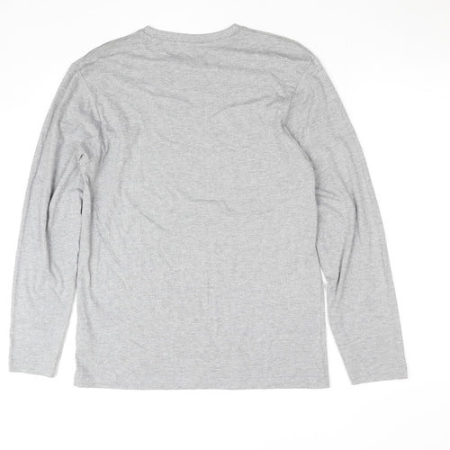 Easy Mens Grey Long Sleeve Graphic Crew Neck Cotton Top Size S