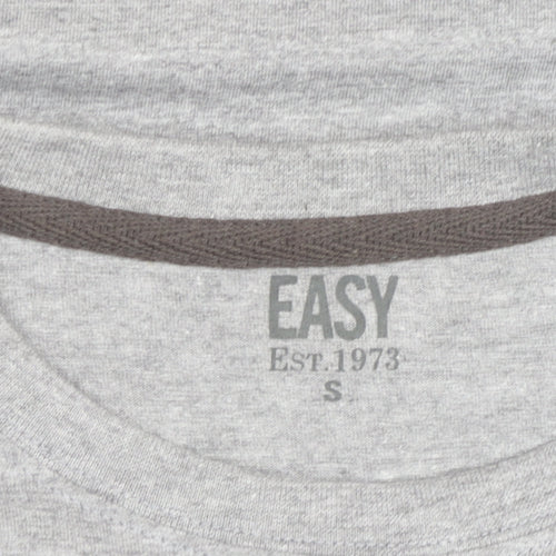 Easy Mens Grey Long Sleeve Graphic Crew Neck Cotton Top Size S