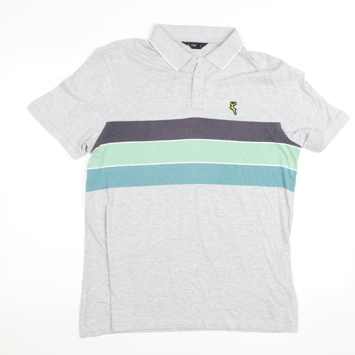 F&F Mens Grey Colourblock Cotton Blend Polo Shirt Size L