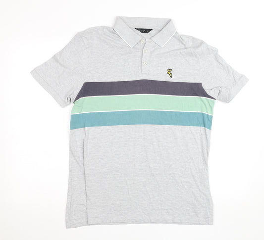 F&F Mens Grey Colourblock Cotton Blend Polo Shirt Size L