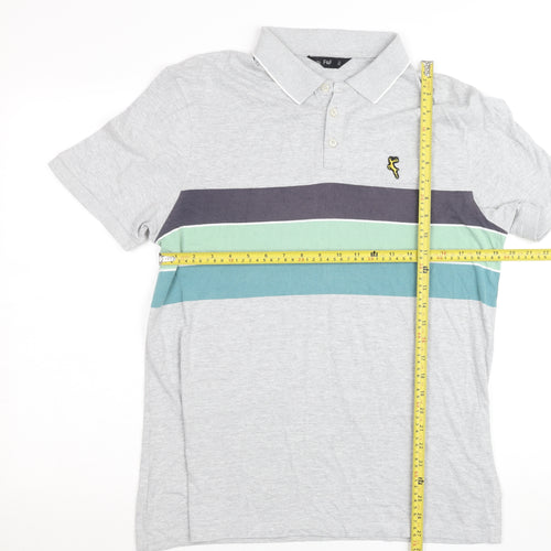 F&F Mens Grey Colourblock Cotton Blend Polo Shirt Size L