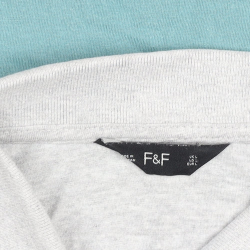 F&F Mens Grey Colourblock Cotton Blend Polo Shirt Size L