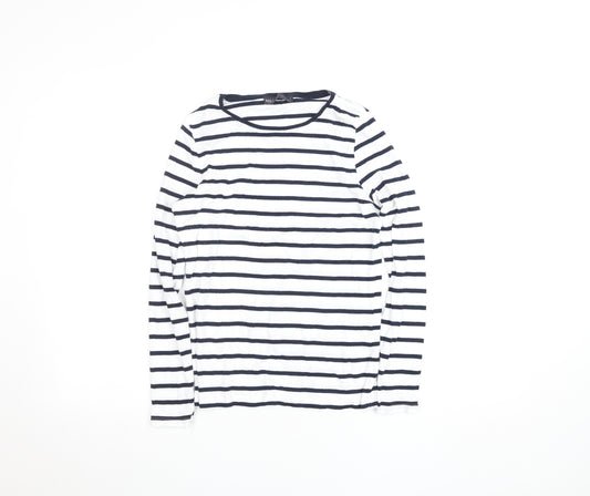 Marks and Spencer Women's Blue White Striped Long Sleeve Cotton T-Shirt Size 12