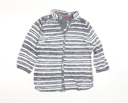 Marks and Spencer Womens Grey Striped Button-Up Shirt UK 14 3/4 Sleeve