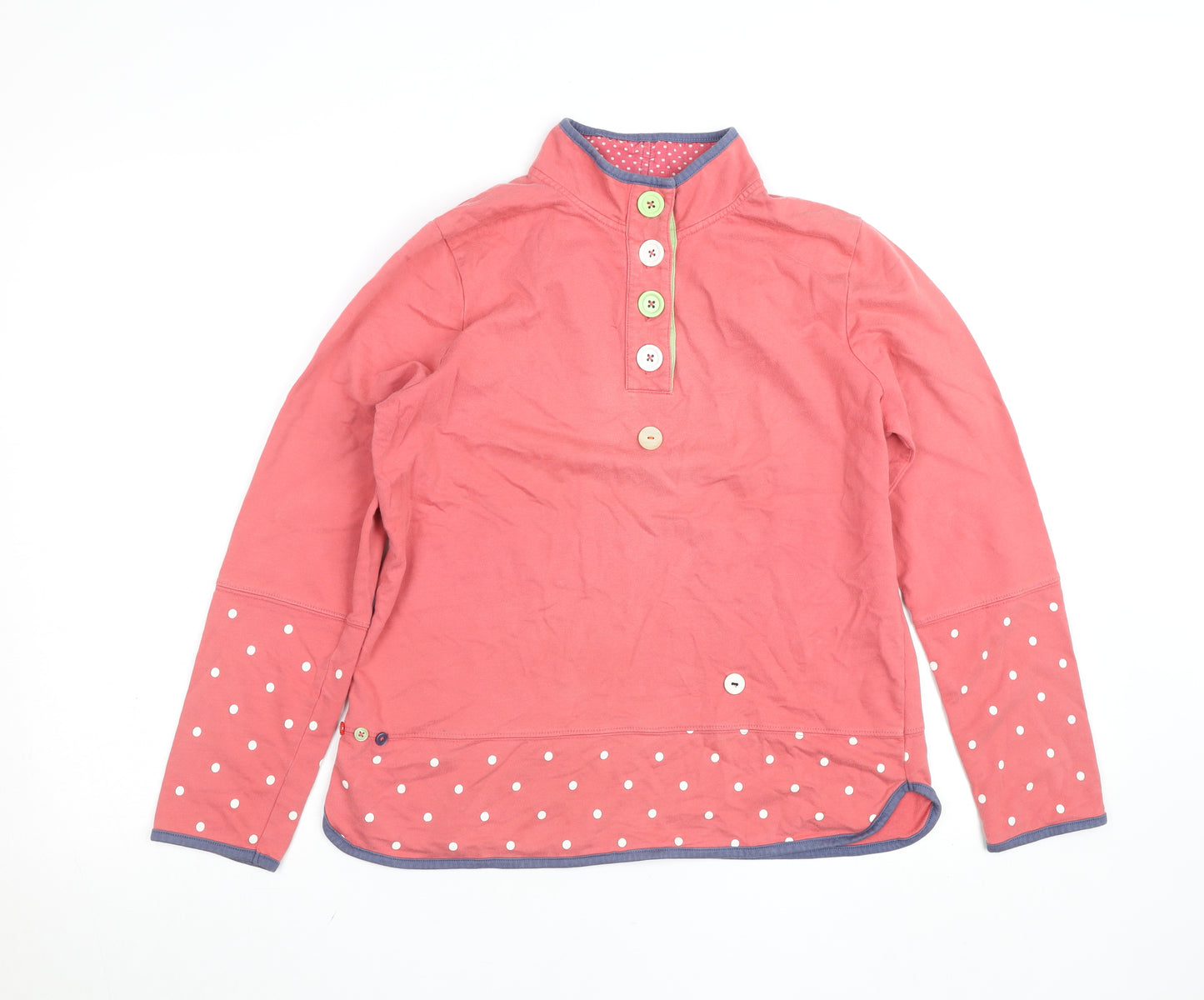Colours by Alice Women’s Pink Polka Dot Henley Sweatshirt Size 14 Cotton