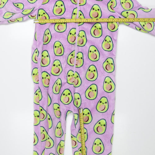 Next Girls Purple Avocado Fleece Hooded Onesie 10 Years Zip Front Nightwear