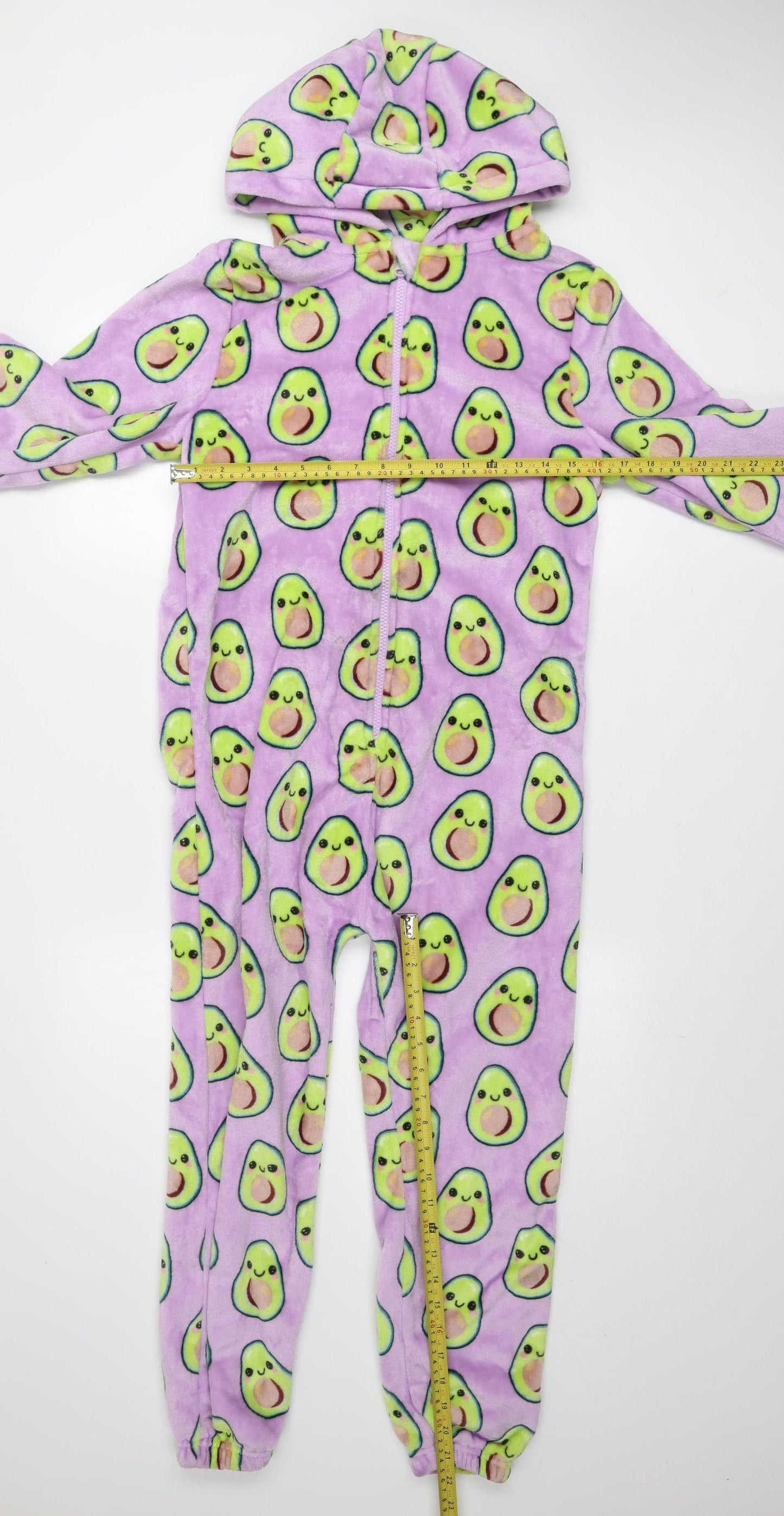 Next Girls Purple Avocado Fleece Hooded Onesie 10 Years Zip Front Nightwear