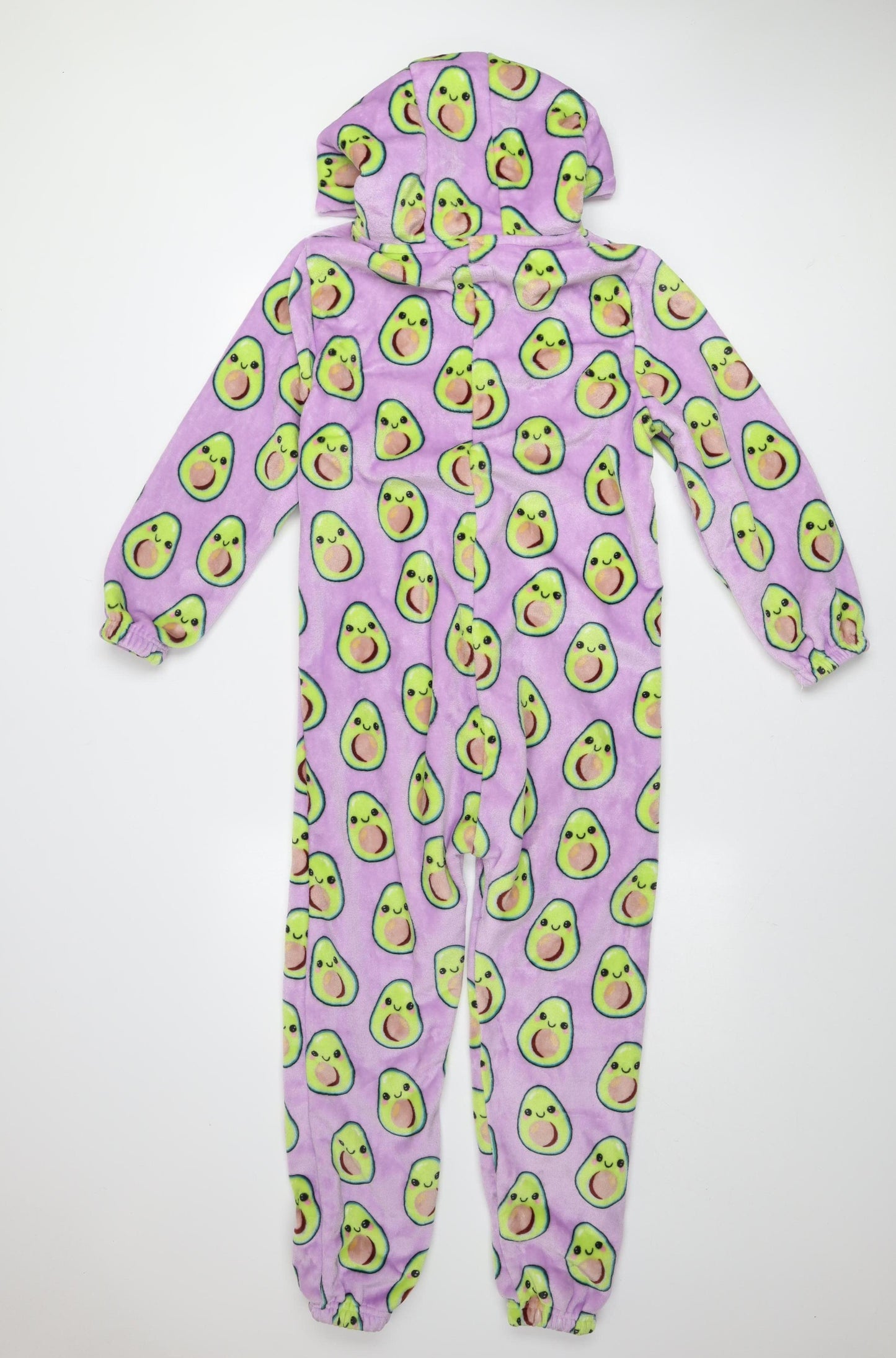 Next Girls Purple Avocado Fleece Hooded Onesie 10 Years Zip Front Nightwear