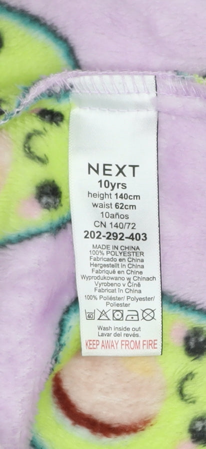 Next Girls Purple Avocado Fleece Hooded Onesie 10 Years Zip Front Nightwear