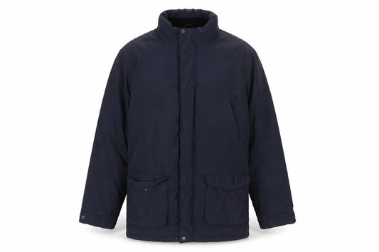 Front view of Skopes Men’s Navy Blue Parka Jacket, size 42, Regular Fit Windproof Lined