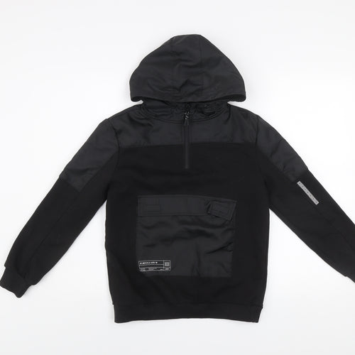 Primark Boys Black 10-11 Years Pullover Hoodie with Zip Pocket