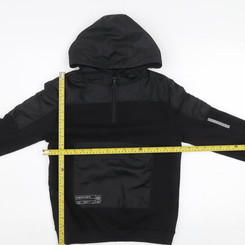 Primark Boys Black 10-11 Years Pullover Hoodie with Zip Pocket