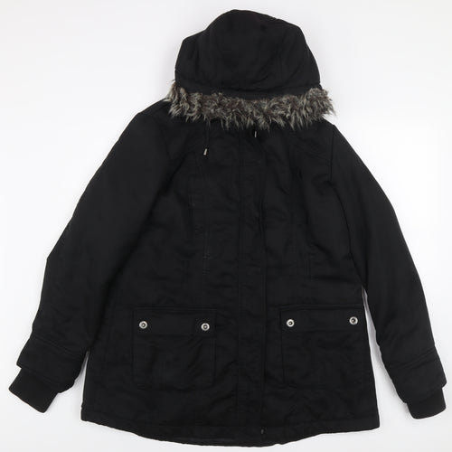Next Women's Black Parka Coat Size 18 Faux Fur Hooded Winter Jacket