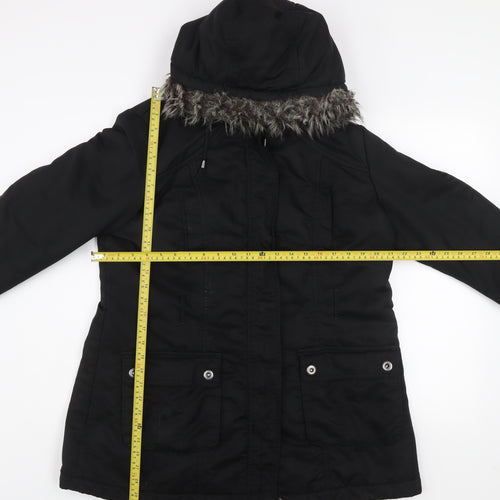Next Women's Black Parka Coat Size 18 Faux Fur Hooded Winter Jacket