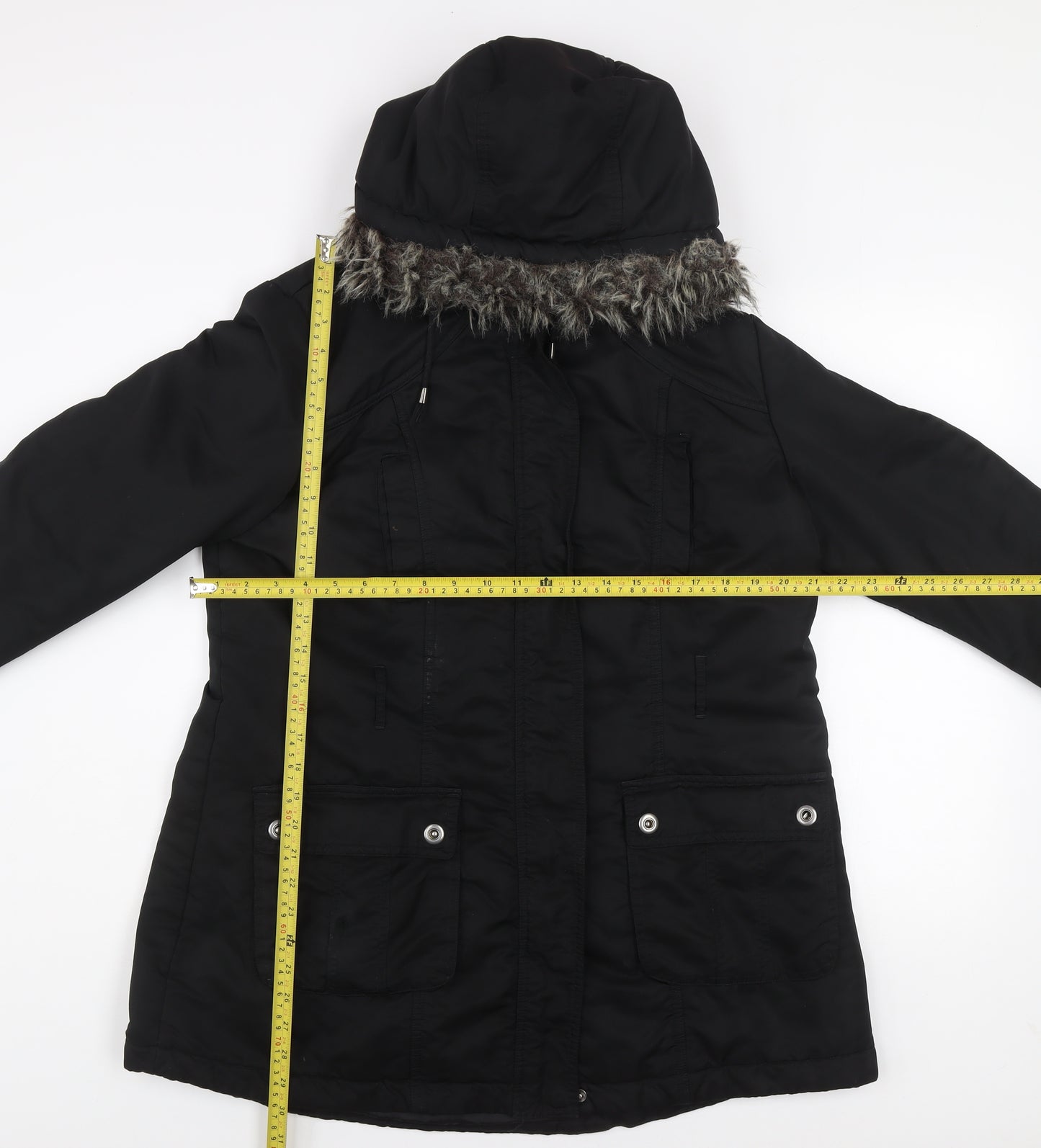 Next Women's Black Parka Coat Size 18 Faux Fur Hooded Winter Jacket