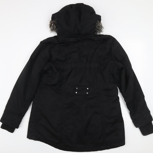 Next Women's Black Parka Coat Size 18 Faux Fur Hooded Winter Jacket