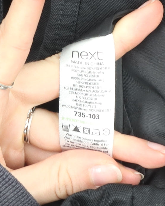 Next Women's Black Parka Coat Size 18 Faux Fur Hooded Winter Jacket