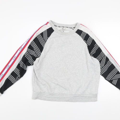 Victoria's Secret PINK Women's Grey Sweatshirt XS Raglan Pullover Logo Stripe