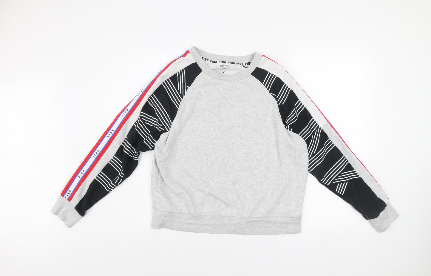 Victoria's Secret PINK Women's Grey Sweatshirt XS Raglan Pullover Logo Stripe