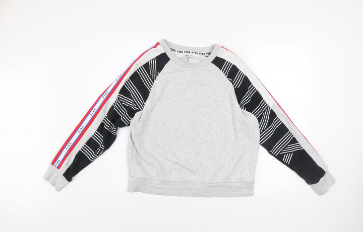Victoria's Secret PINK Women's Grey Sweatshirt XS Raglan Pullover Logo Stripe