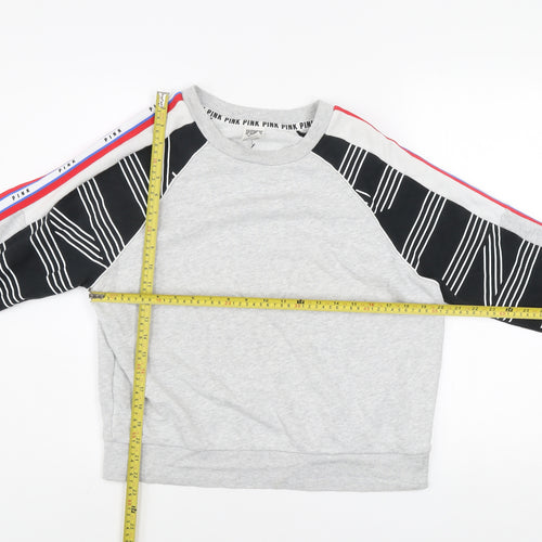Victoria's Secret PINK Women's Grey Sweatshirt XS Raglan Pullover Logo Stripe