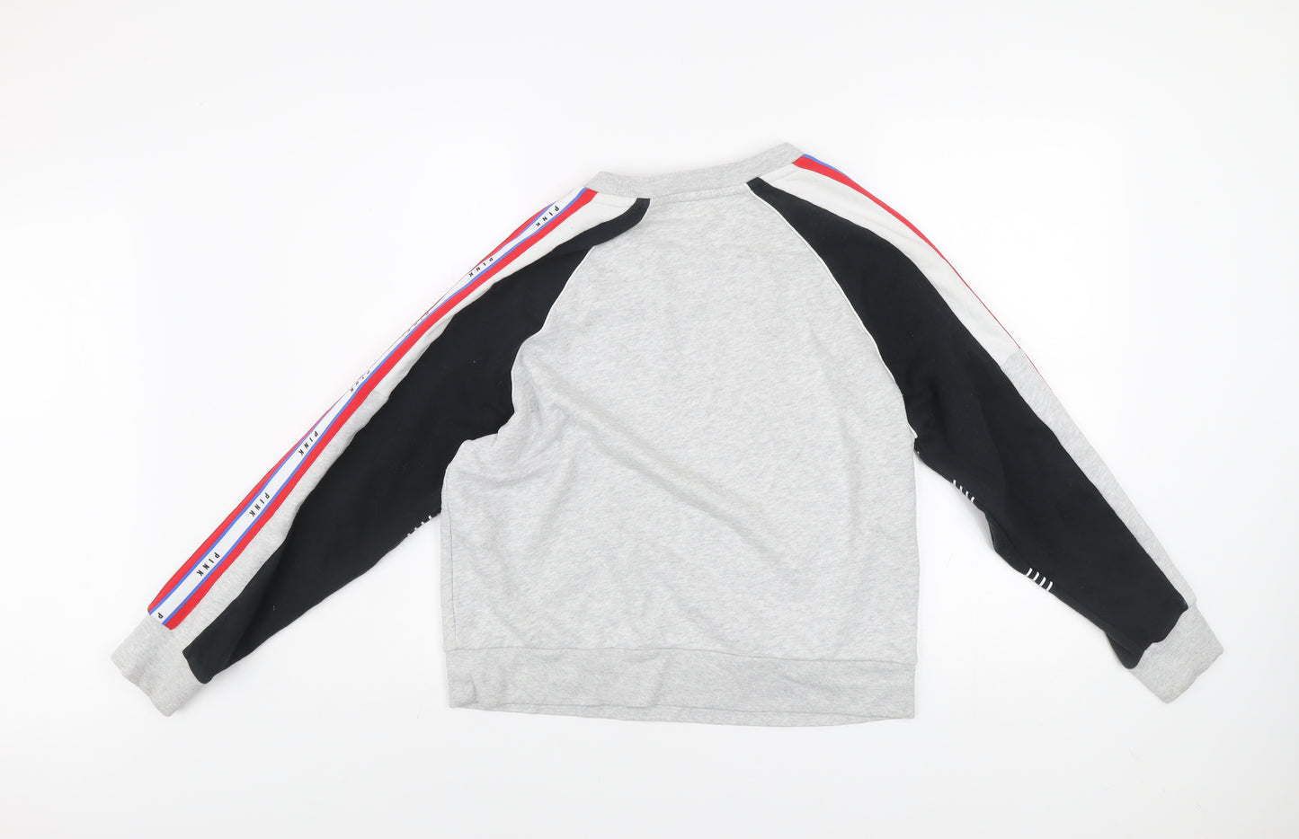Victoria's Secret PINK Women's Grey Sweatshirt XS Raglan Pullover Logo Stripe