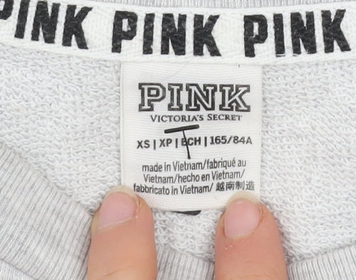 Victoria's Secret PINK Women's Grey Sweatshirt XS Raglan Pullover Logo Stripe