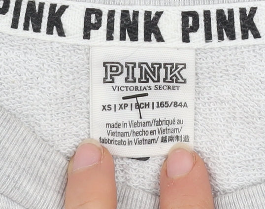 Victoria's Secret PINK Women's Grey Sweatshirt XS Raglan Pullover Logo Stripe