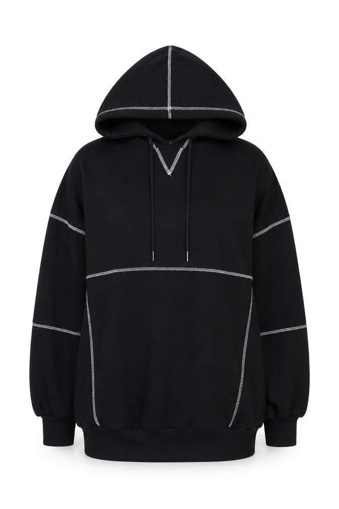 Front view of Missguided Women’s Black UK 8 Pullover Hoodie with Contrast Stitching