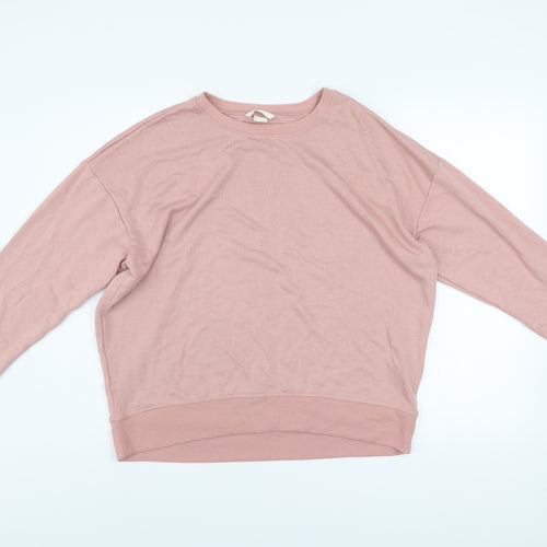 H&M Women Pink Crew Neck Pullover Sweatshirt Size 12 Polyester Viscose