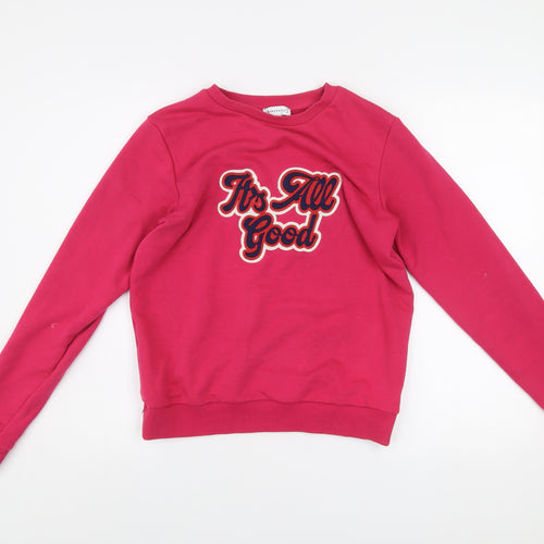 Warehouse Womens Pink Graphic Pullover Sweatshirt XS Cotton Blend