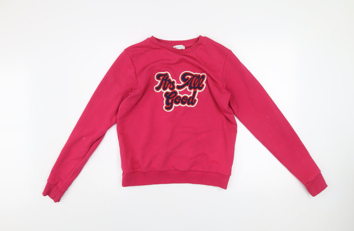Warehouse Womens Pink Graphic Pullover Sweatshirt XS Cotton Blend