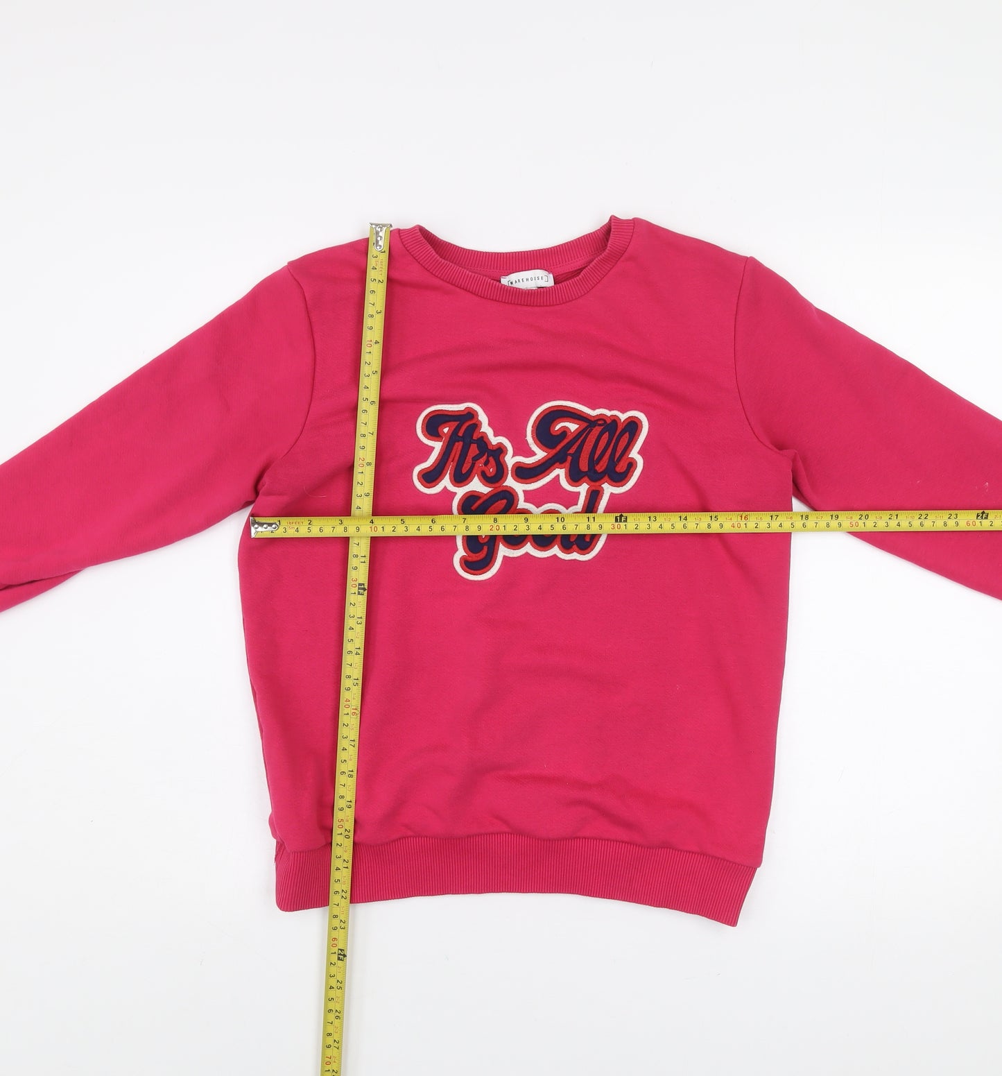 Warehouse Womens Pink Graphic Pullover Sweatshirt XS Cotton Blend