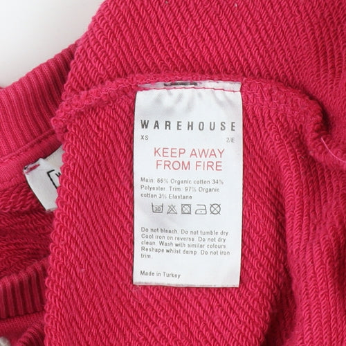 Warehouse Womens Pink Graphic Pullover Sweatshirt XS Cotton Blend
