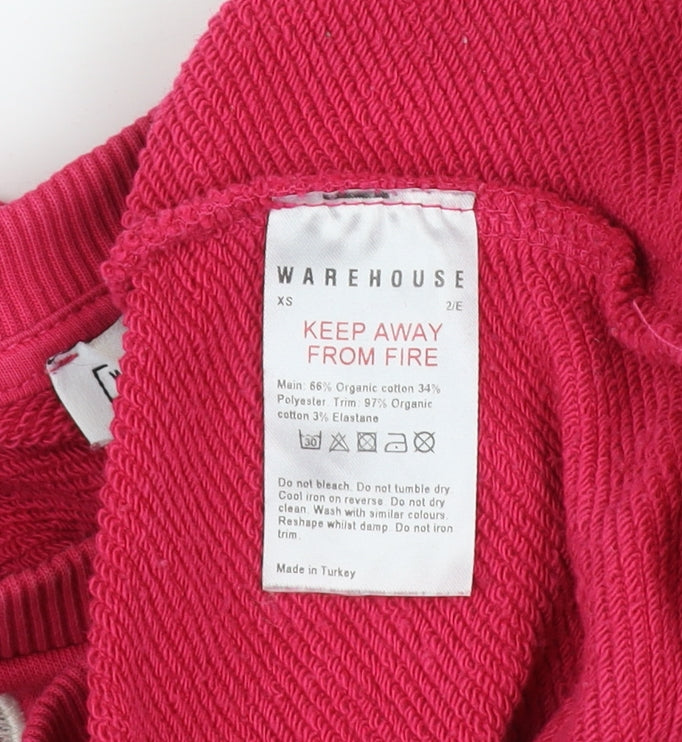 Warehouse Womens Pink Graphic Pullover Sweatshirt XS Cotton Blend