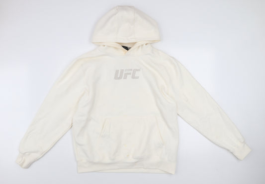 UFC Men’s Ivory Pullover Hoodie L Logo Graphic Fleece Sweatshirt