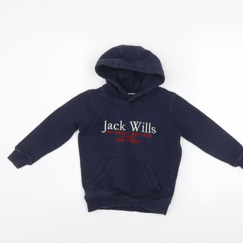 Jack Wills Boys Blue Pullover Hoodie 5-6 Years Embroidered Logo Fleece
