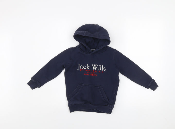 Jack Wills Boys Blue Pullover Hoodie 5-6 Years Embroidered Logo Fleece