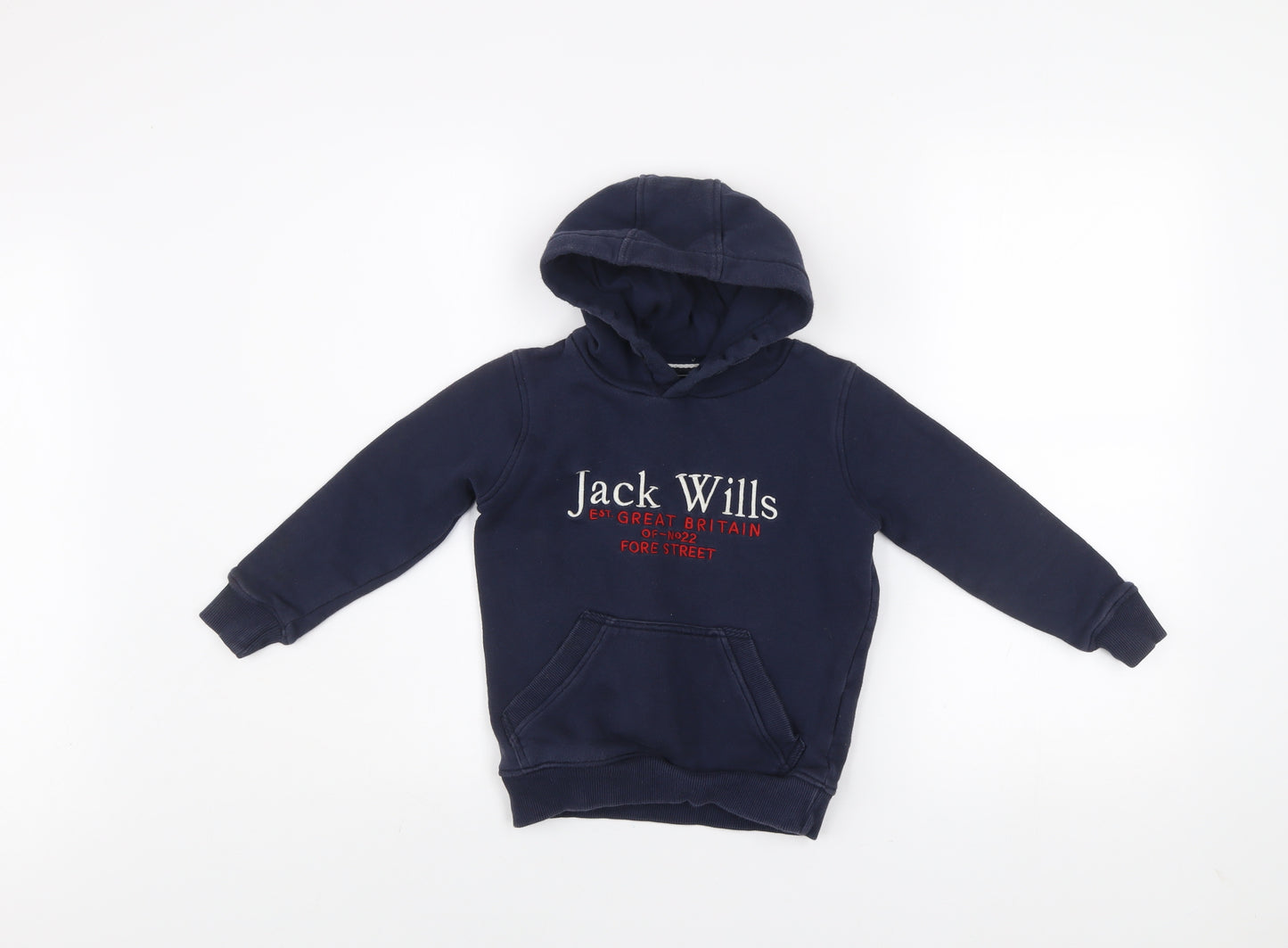 Jack Wills Boys Blue Pullover Hoodie 5-6 Years Embroidered Logo Fleece