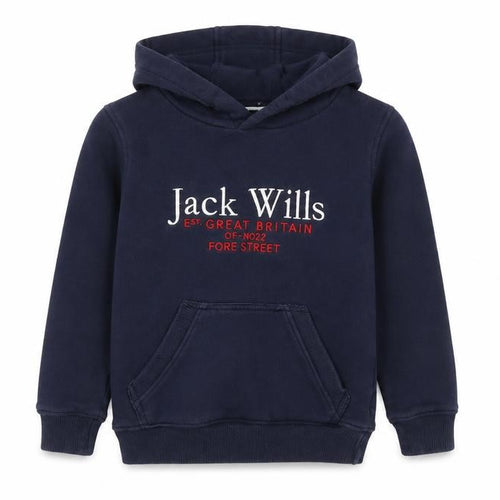 Jack Wills Boys Blue Pullover Hoodie 5-6 Years Embroidered Logo Fleece