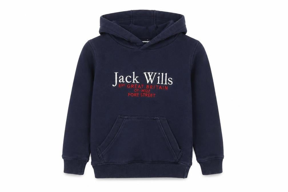 Jack Wills Boys Blue Pullover Hoodie 5-6 Years Embroidered Logo Fleece