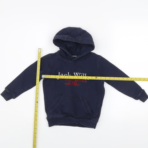 Jack Wills Boys Blue Pullover Hoodie 5-6 Years Embroidered Logo Fleece