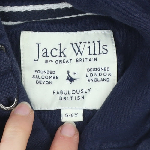 Jack Wills Boys Blue Pullover Hoodie 5-6 Years Embroidered Logo Fleece