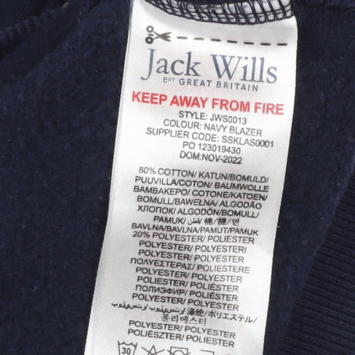 Jack Wills Boys Blue Pullover Hoodie 5-6 Years Embroidered Logo Fleece