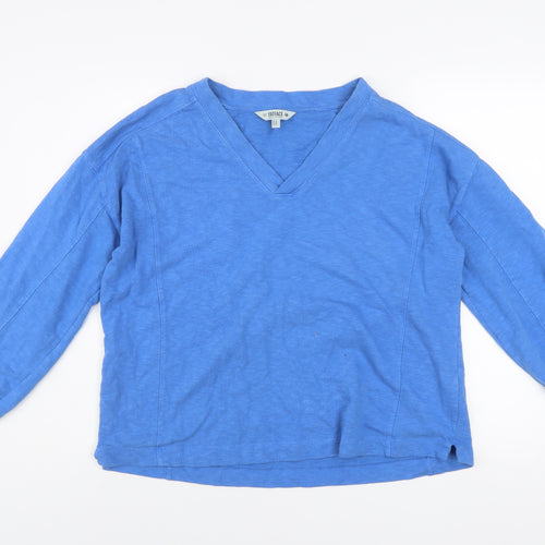 FatFace Womens Blue V-Neck Long Sleeve Cotton Pullover UK 14