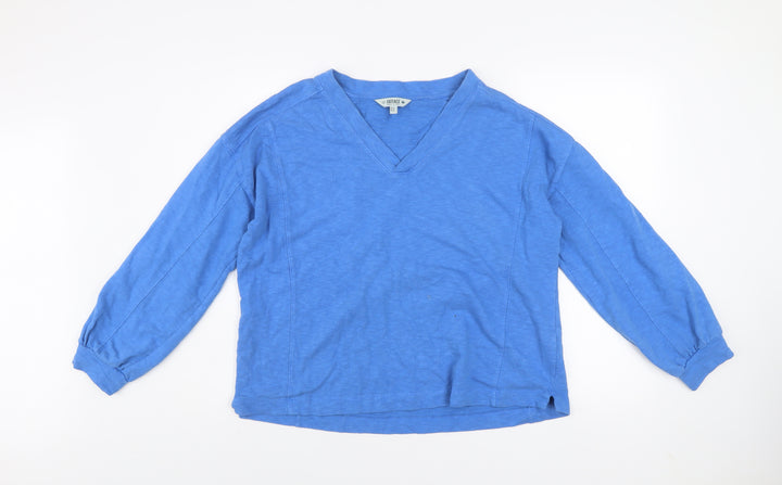 FatFace Womens Blue V-Neck Long Sleeve Cotton Pullover UK 14